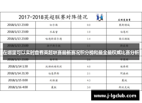 在哪里可以实时查看英超联赛最新赛况积分榜和最全最权威比赛分析