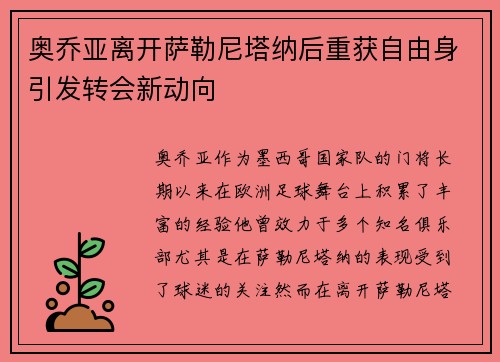 奥乔亚离开萨勒尼塔纳后重获自由身引发转会新动向 奥乔亚离开萨勒尼塔纳后重获自由身引发转会新动向
